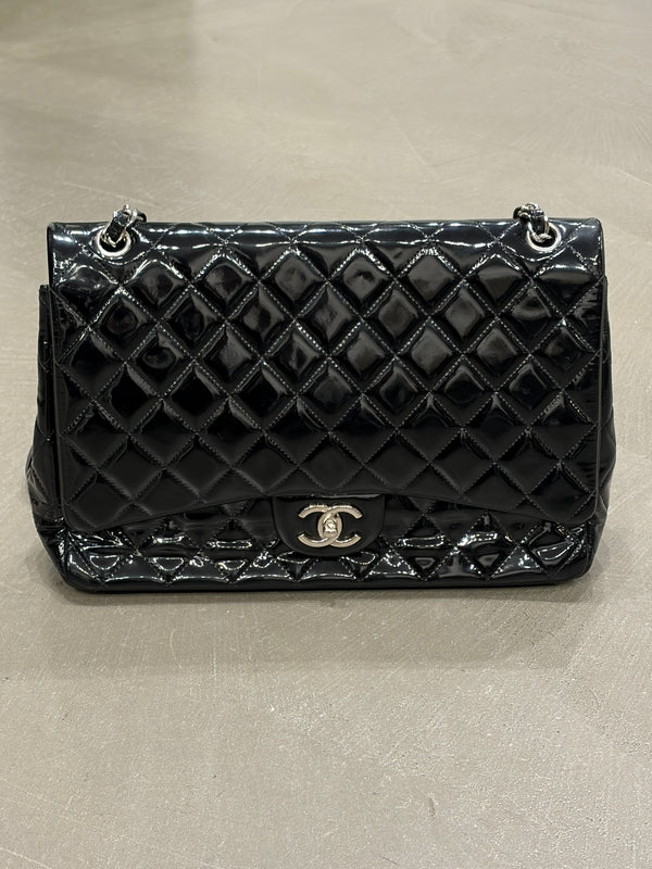 2013-2014 Chanel Large Flap double chain matelasse patent leather bag