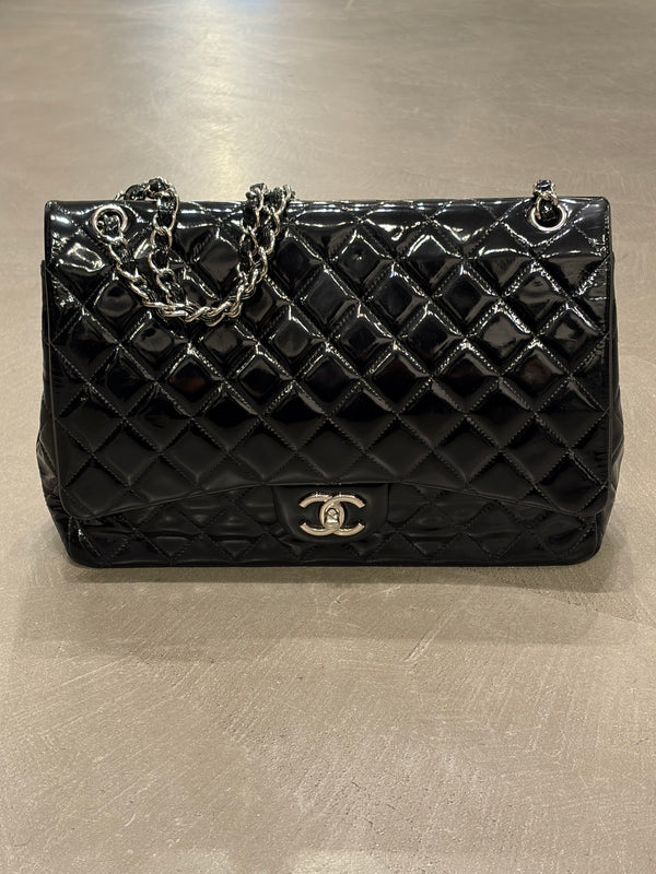 2013-2014 Chanel Large Flap double chain matelasse patent leather bag