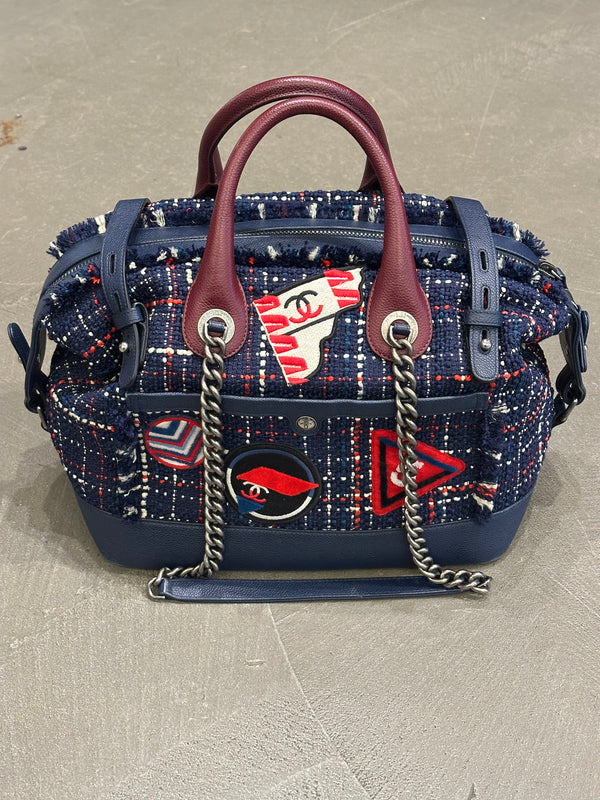S/S2016 Chanel "Airline" tweed patches bowling bag