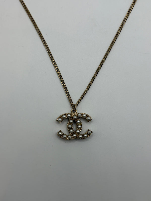 2010s Chanel pearl-embellished CC pendant necklace
