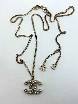 2010s Chanel pearl-embellished CC pendant necklace