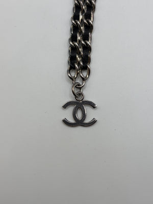 2000s Chanel leather and chain belt with CC charm