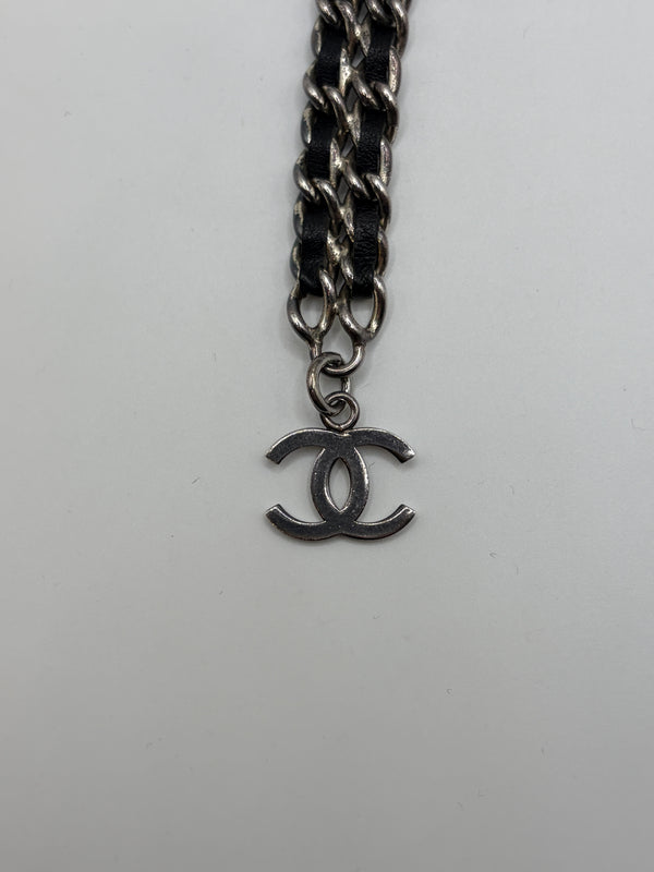 2000s Chanel leather and chain belt with CC charm