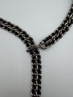 2000s Chanel leather and chain belt with CC charm