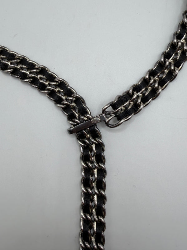 2000s Chanel leather and chain belt with CC charm