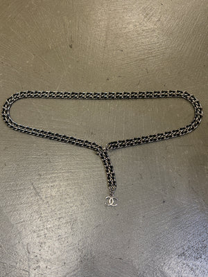 2000s Chanel leather and chain belt with CC charm