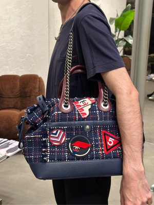 S/S2016 Chanel "Airline" tweed patches bowling bag
