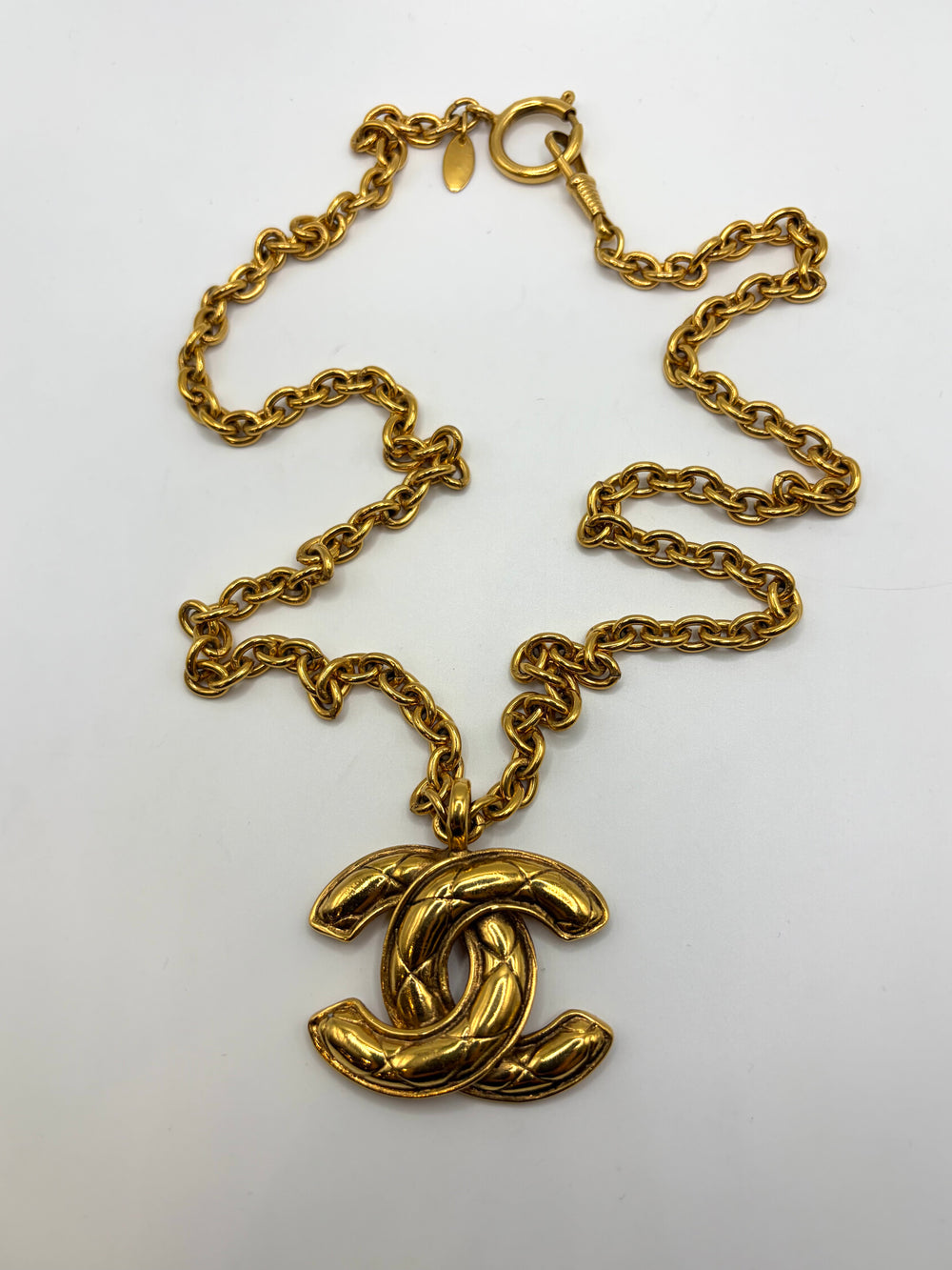 1990s Chanel quilted CC pendant chain necklace