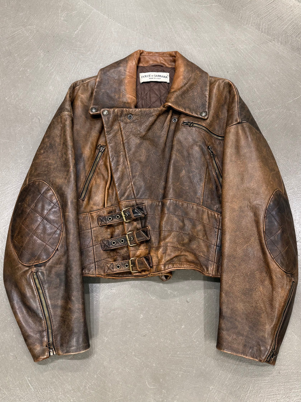 A/W1992 Dolce & Gabbana belted waist cropped aviator leather jacket