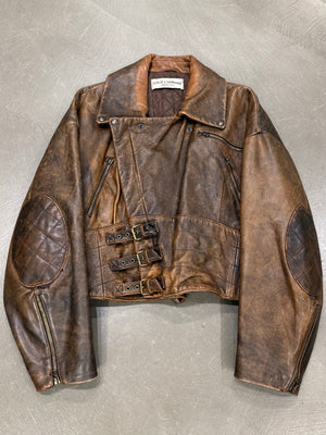 A/W1992 Dolce & Gabbana belted waist cropped aviator leather jacket