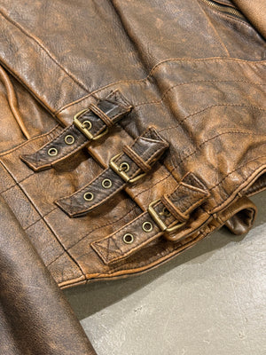 A/W1992 Dolce & Gabbana belted waist cropped aviator leather jacket