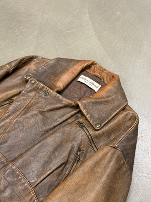 A/W1992 Dolce & Gabbana belted waist cropped aviator leather jacket