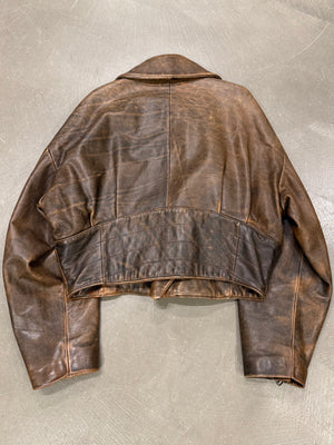 A/W1992 Dolce & Gabbana belted waist cropped aviator leather jacket