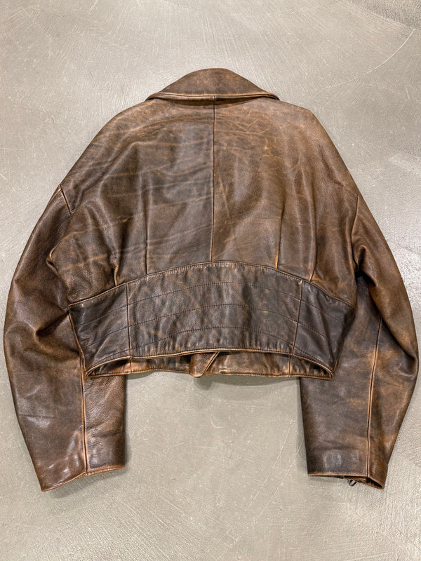 A/W1992 Dolce & Gabbana belted waist cropped aviator leather jacket