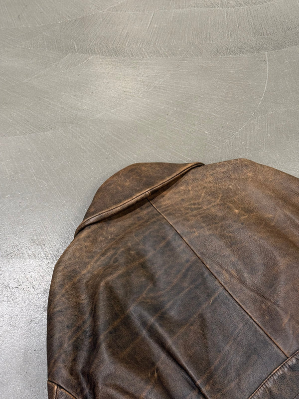 A/W1992 Dolce & Gabbana belted waist cropped aviator leather jacket