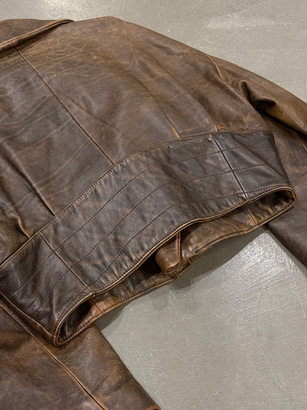 A/W1992 Dolce & Gabbana belted waist cropped aviator leather jacket
