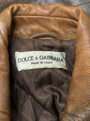 A/W1992 Dolce & Gabbana belted waist cropped aviator leather jacket