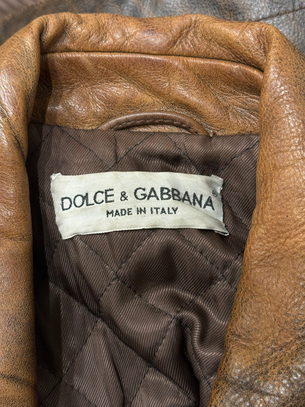 A/W1992 Dolce & Gabbana belted waist cropped aviator leather jacket