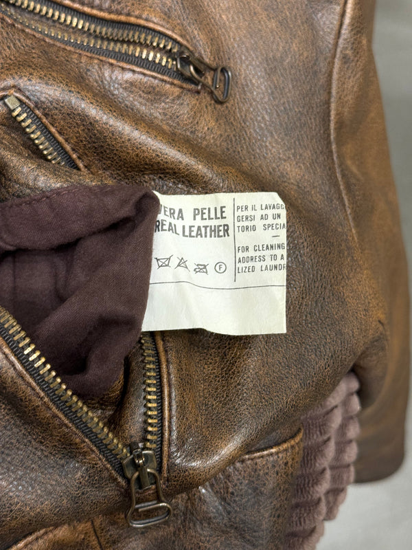 A/W1992 Dolce & Gabbana belted waist cropped aviator leather jacket