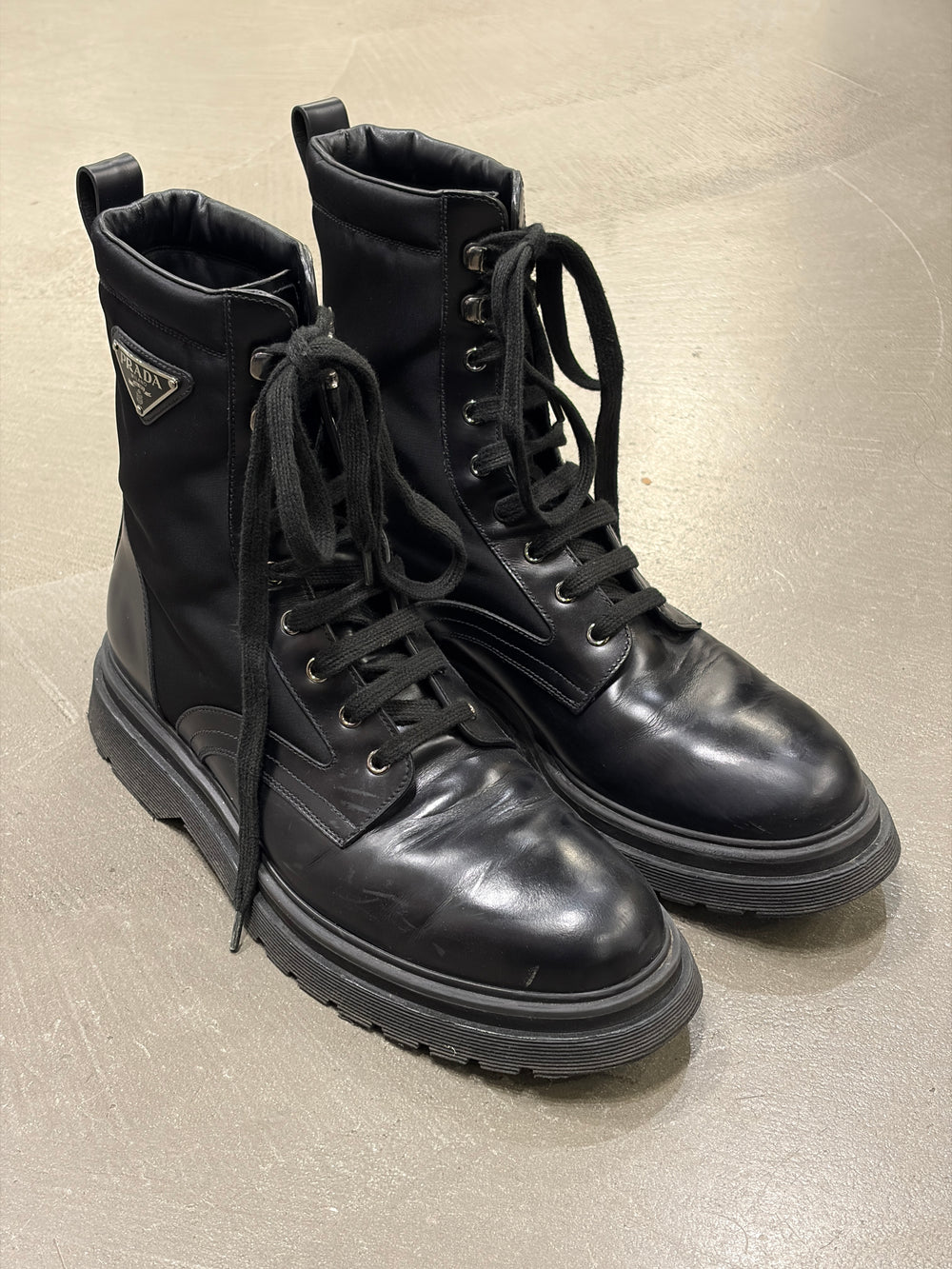 2010s Prada nylon and leather combat boots