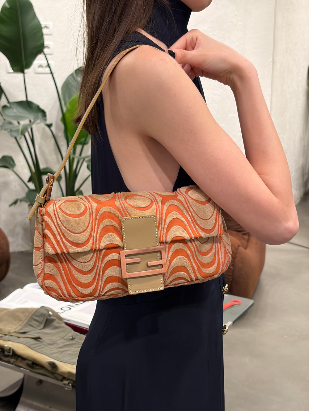 S/S2001 Fendi swirl pony hair Baguette bag