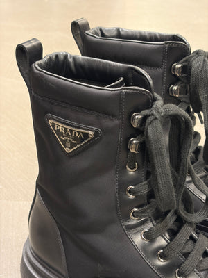 2010s Prada nylon and leather combat boots