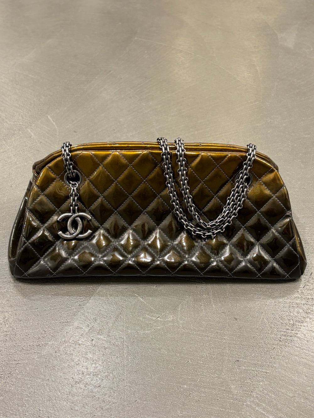 2011 Chanel patent quilted CC charm shoulder bag