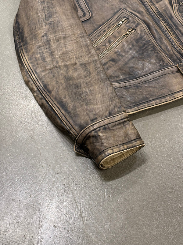 2000s Isaac Sellam distressed leather biker jacket