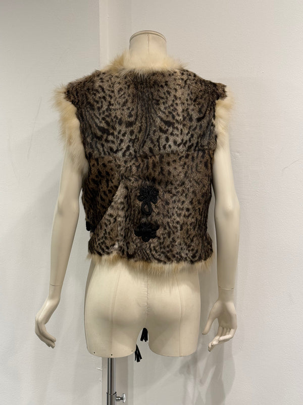 2000s Roberto Cavalli leopard print fur vest