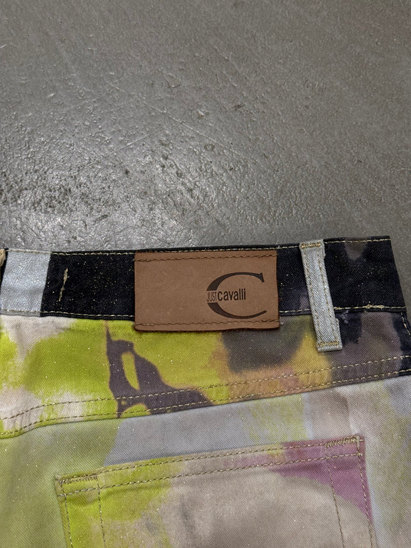 2000s Cavalli psychedelic print bootcut jeans