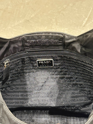 1990s Prada quilted nylon hobo bag with Lucite chain