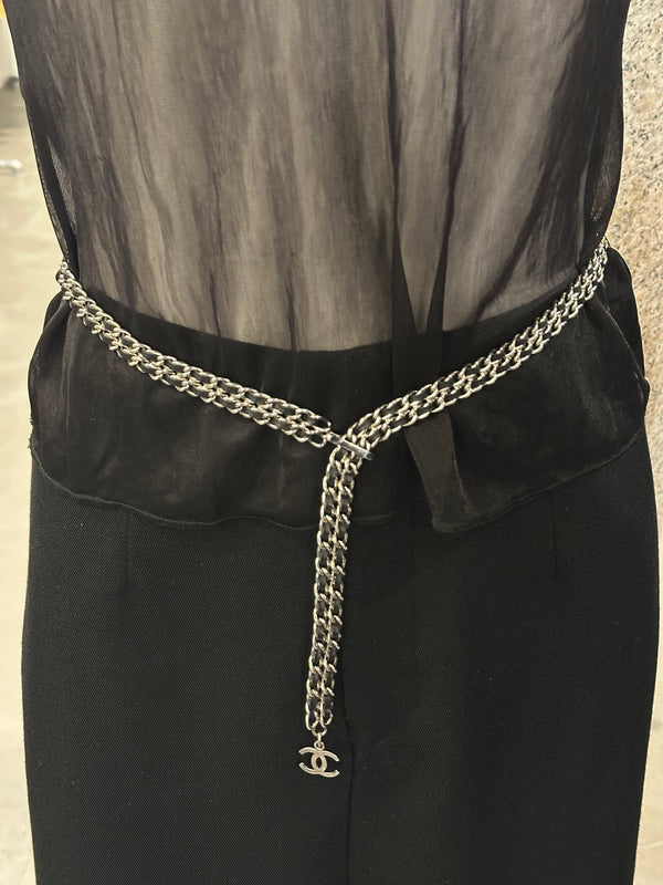 2000s Chanel leather and chain belt with CC charm