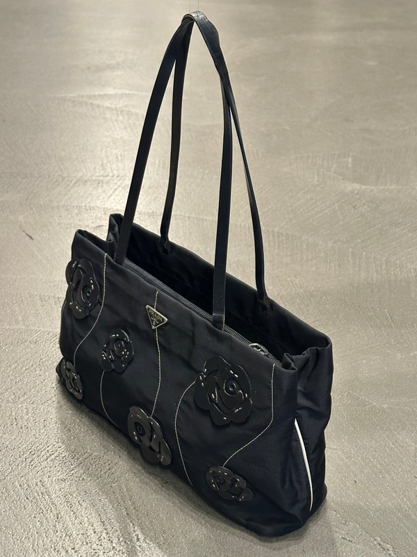 S/S2003 Prada floral appliqué nylon tote bag