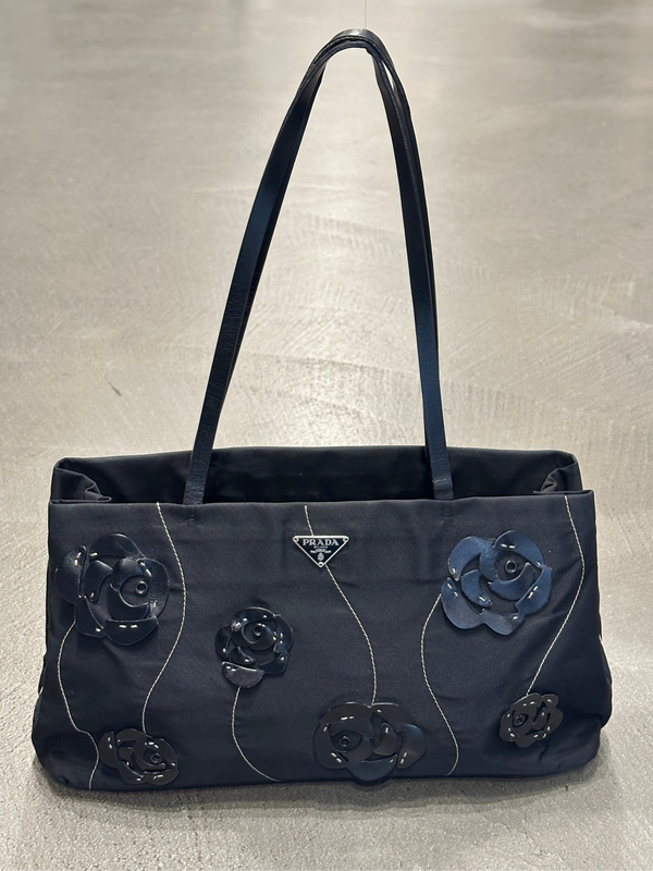 S/S2003 Prada floral appliqué nylon tote bag