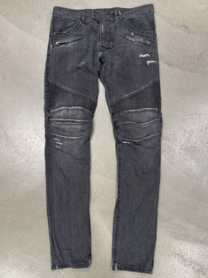 Balmain dark grey distressed denim jeans