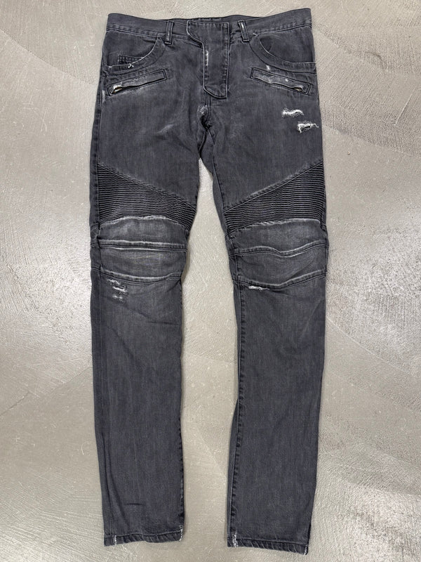 Balmain dark grey distressed denim jeans