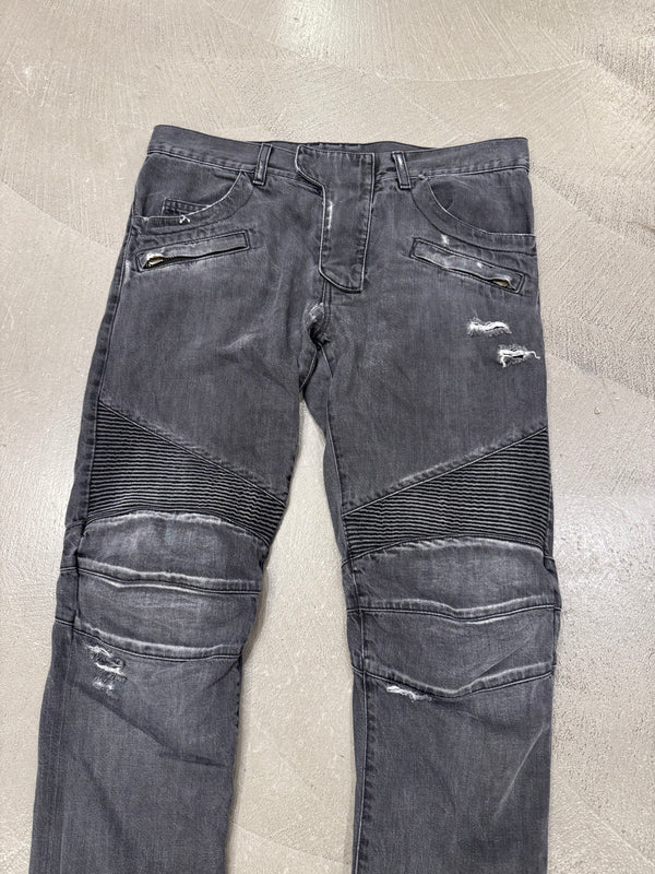 Balmain dark grey distressed denim jeans