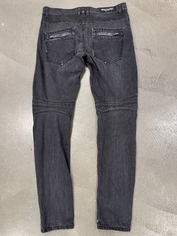 Balmain dark grey distressed denim jeans