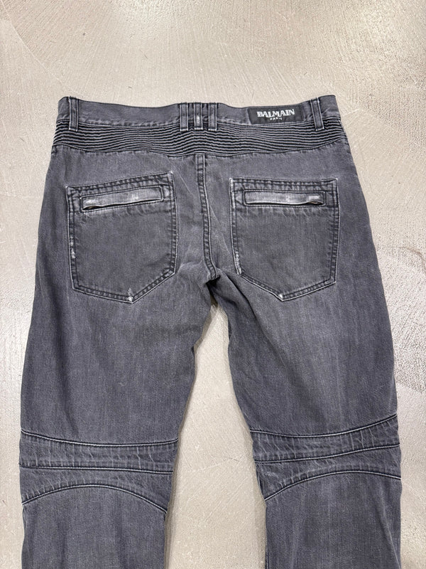 Balmain dark grey distressed denim jeans