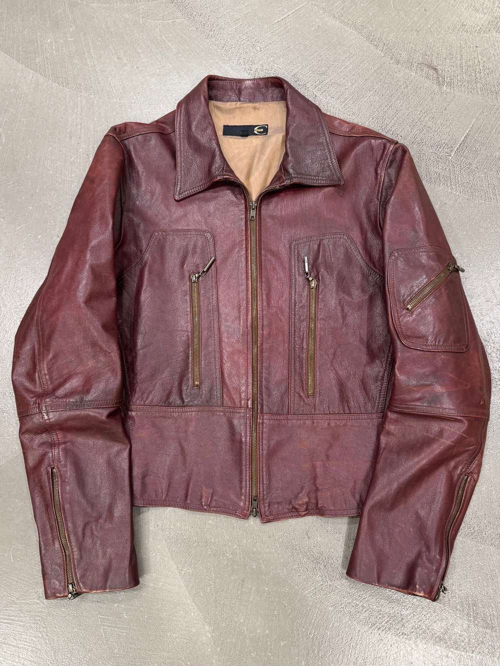 2004 Roberto Cavalli faded zipper leather jacket
