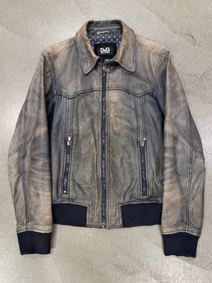 2000s Dolce & Gabbana faded leather bomber jacket
