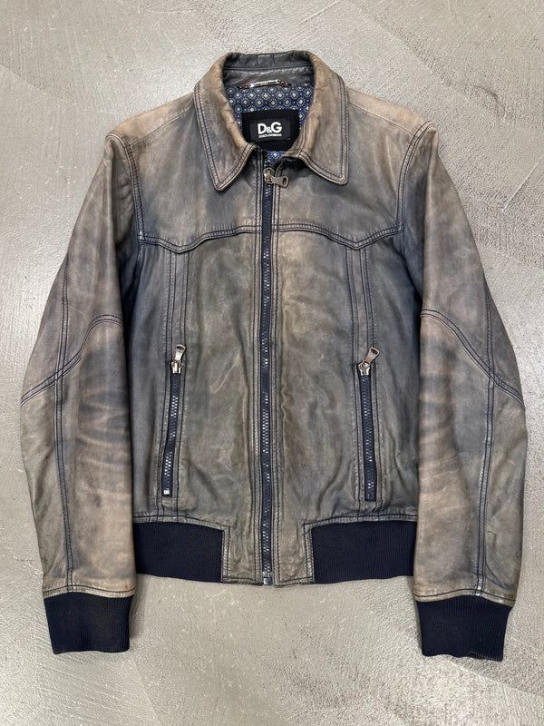 2000s Dolce & Gabbana faded leather bomber jacket