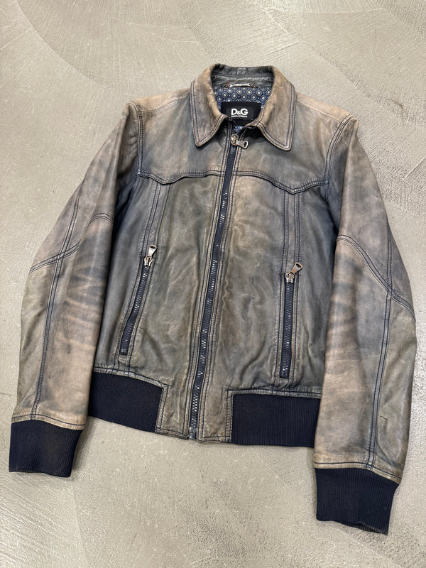 2000s Dolce & Gabbana faded leather bomber jacket