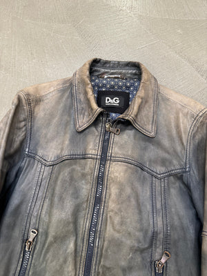 2000s Dolce & Gabbana faded leather bomber jacket