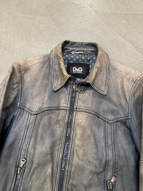2000s Dolce & Gabbana faded leather bomber jacket