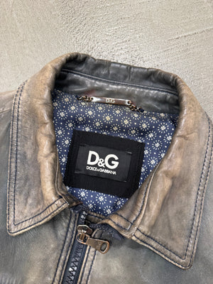 2000s Dolce & Gabbana faded leather bomber jacket