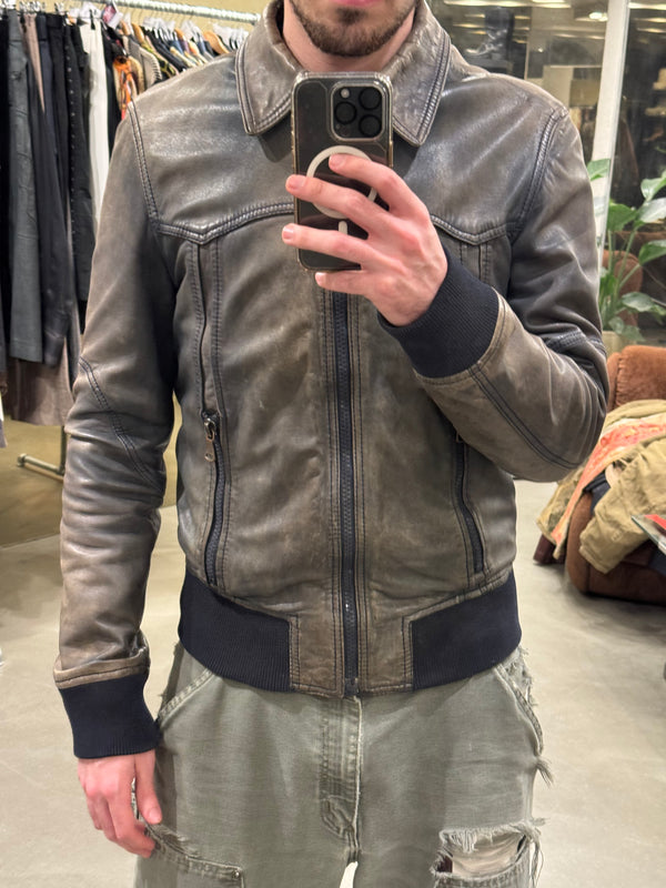 2000s Dolce & Gabbana faded leather bomber jacket