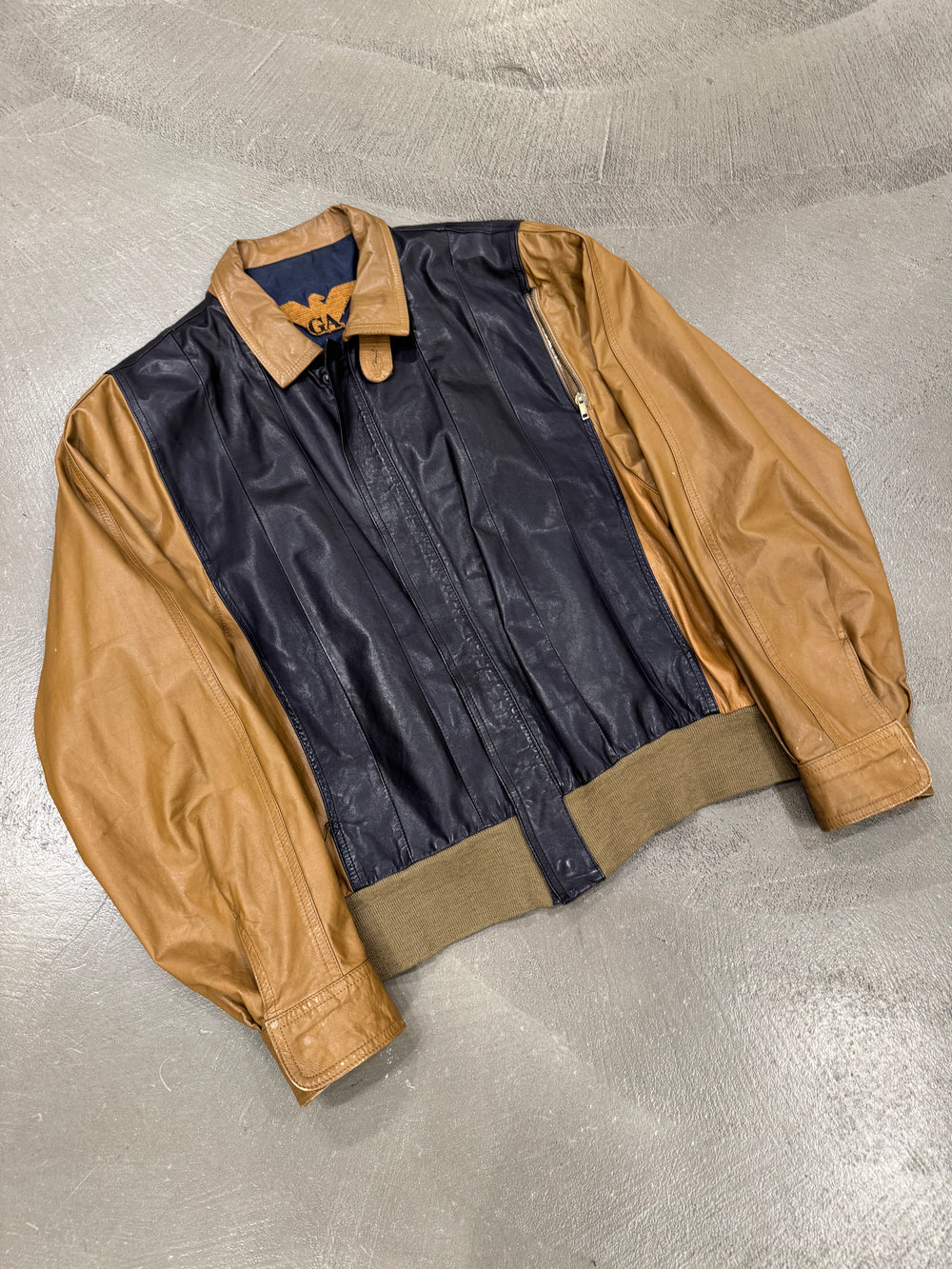 1980s Giorgio Armani colorblock leather bomber jacket