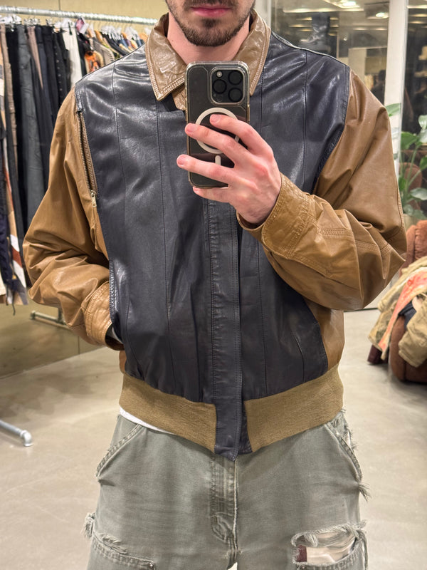 1980s Giorgio Armani colorblock leather bomber jacket