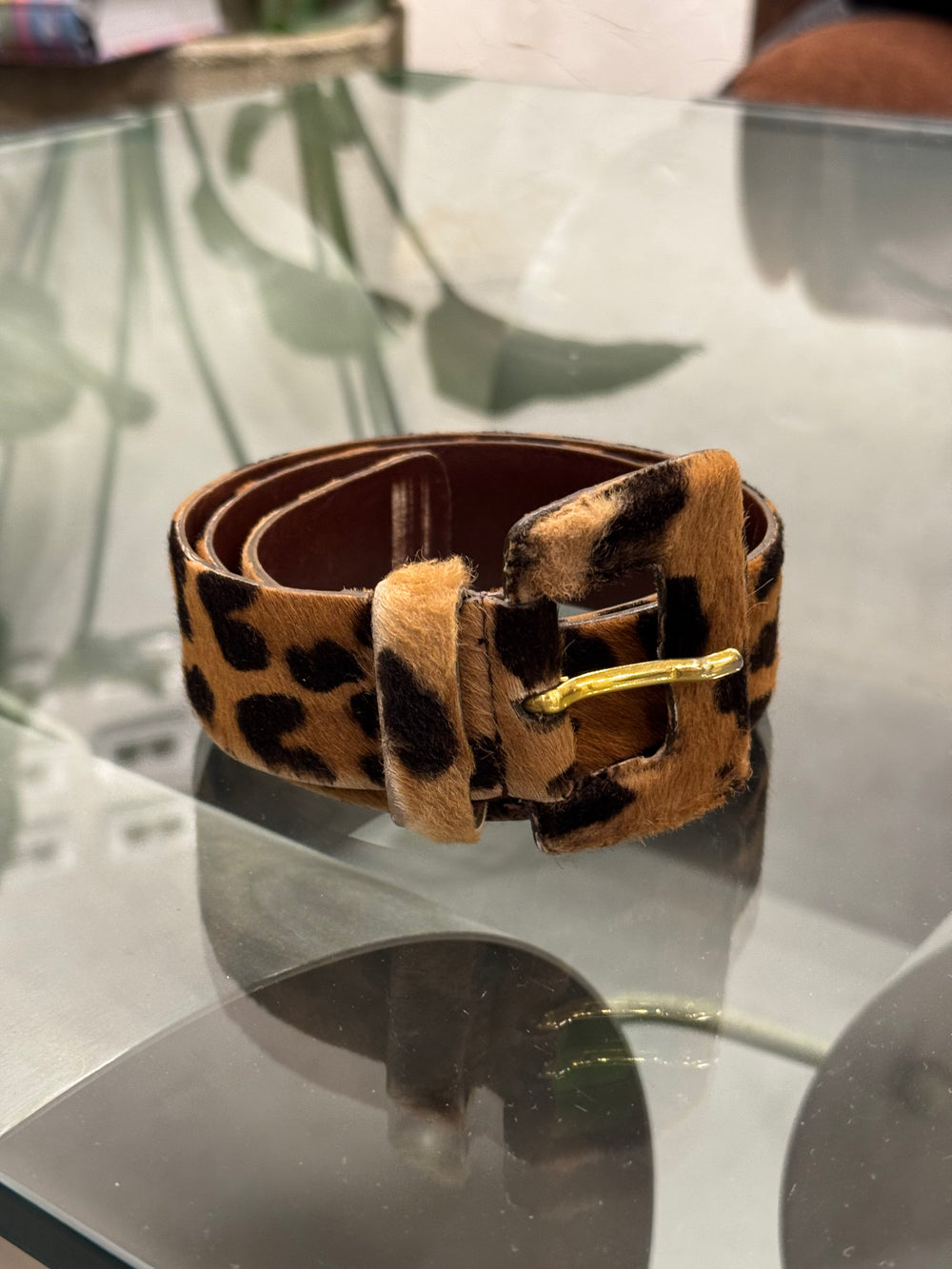 2000s Prada pony hair leopard belt